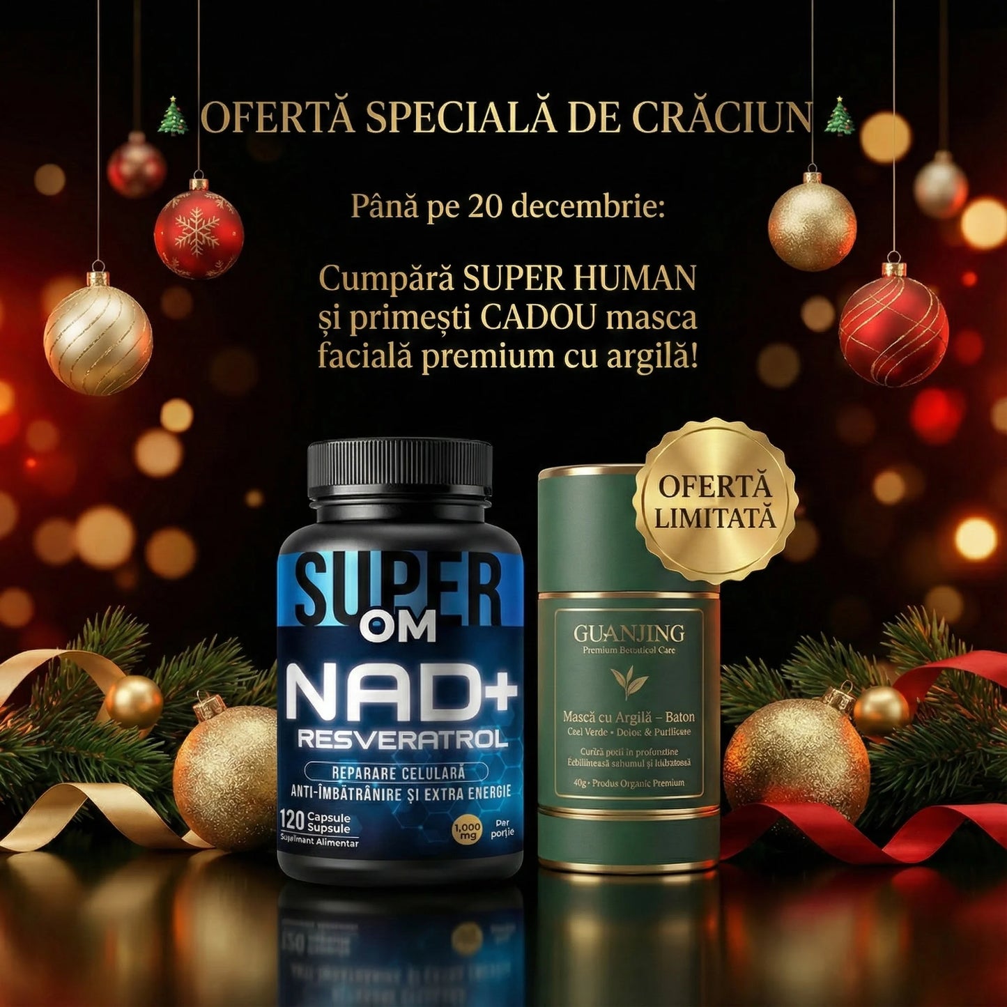 NAD+ Resveratrol – Regenerare Celulară, Anti-Îmbătrânire și Energie În Plus – SuperHuman + CADOU GRATUIT